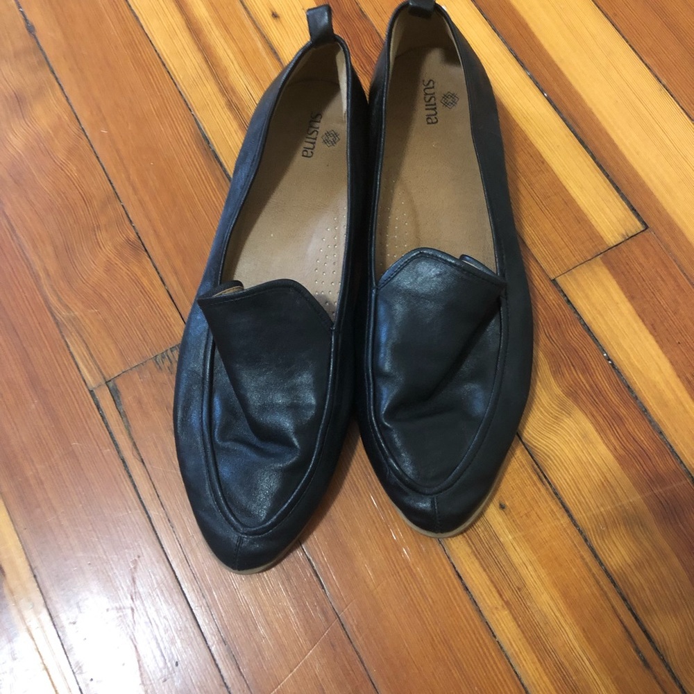 Black, buttery leather slides size 9.5